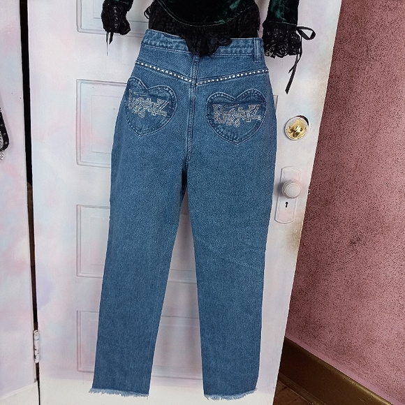 Bratz × Dolls Kill like new heart Pocket rhinestone adorable str8leg jeans! - Picture 3 of 12